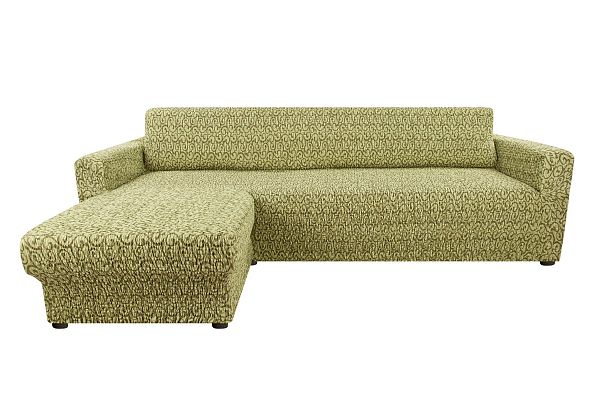 Еврочехол Чехол на угловой диван с выступом слева "Тела" Безарро зеленый