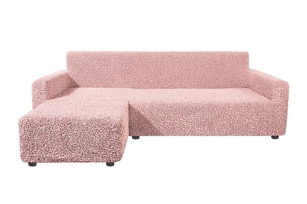 Еврочехол Чехол на угловой диван с левым выступом Микрофибра Пепельно-розовый